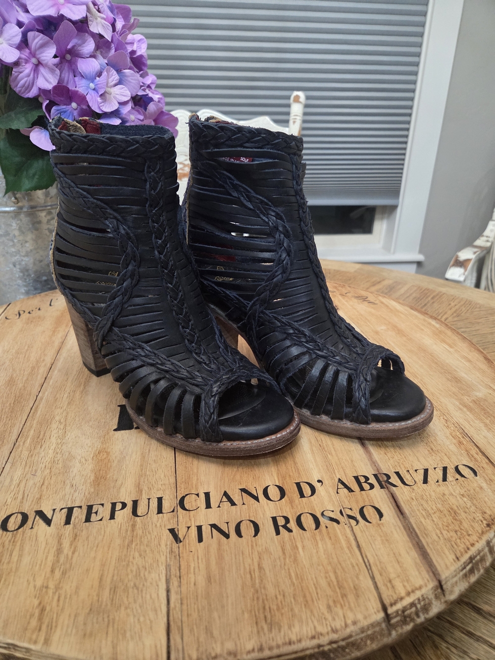 Freebird Blue Braided Open-Toe Heeled Booties